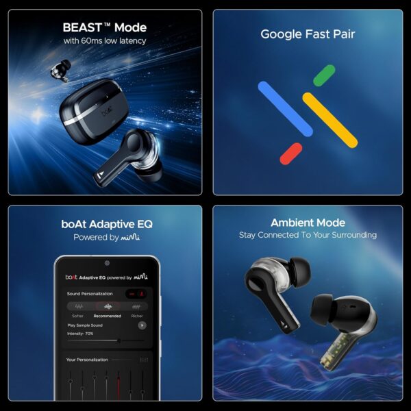 boAt Nirvana Space, 360º Spatial Audio, Active Noise Cancellation (~32dB), 100Hrs Battery,4Mics ENx, Fast Charge, v5.3 Bluetooth Earbuds, TWS Ear Buds Wireless Earphones with mic (Cosmic Black) - Image 14