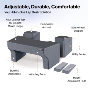 Portable FOVERA Lap Desk Pillow for Bed and Sofa "Work-from-home lap desk pillow with detachable armrests"