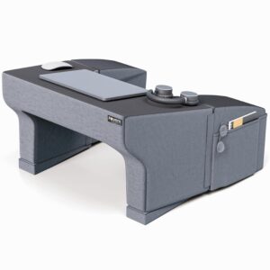 Lap Desk Pillow | Height Adjustable, Soft & Comfortable Armrest, Easy to Store | for Working on Laptop, Reading & Gaming | Work from Home Pillow | Perfect for Using on Bed, Sofa & Floor (Grey)