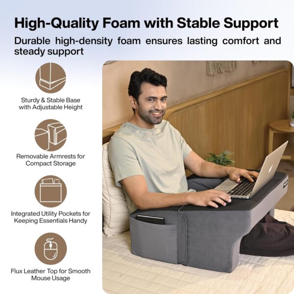 Lap Desk Pillow | Height Adjustable, Soft & Comfortable Armrest, Easy to Store | for Working on Laptop, Reading & Gaming | Work from Home Pillow | Perfect for Using on Bed, Sofa & Floor (Grey) - Image 8