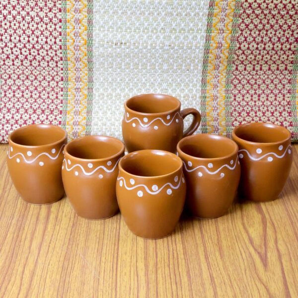 Saras Aajeevika Handmade Ceramic Khullad Cup Set of 6 Pc - 200ml|Handpainted Kullar Kullad kulhad Kullad Chai/Tea Cups Milk Coffee Mugs Microwave & Dishwasher Safe Kitchen Dining Set Return Gift Items - Image 9