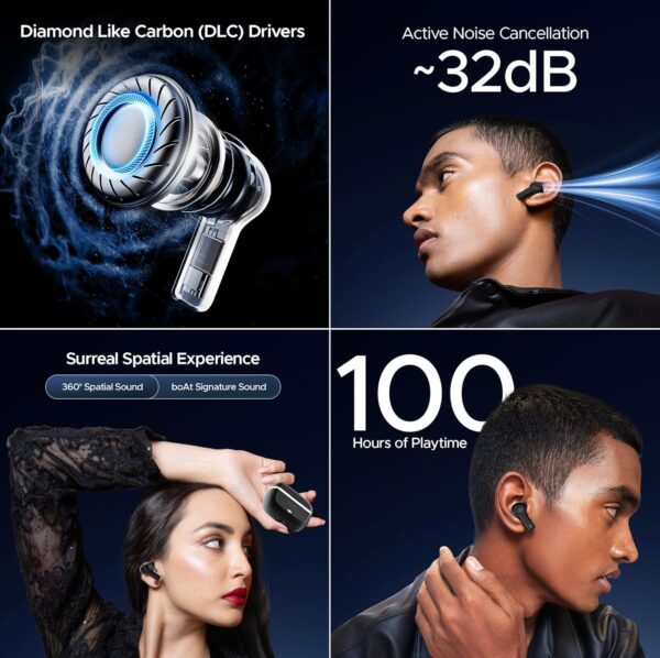 boAt Nirvana Space, 360º Spatial Audio, Active Noise Cancellation (~32dB), 100Hrs Battery,4Mics ENx, Fast Charge, v5.3 Bluetooth Earbuds, TWS Ear Buds Wireless Earphones with mic (Cosmic Black) - Image 11