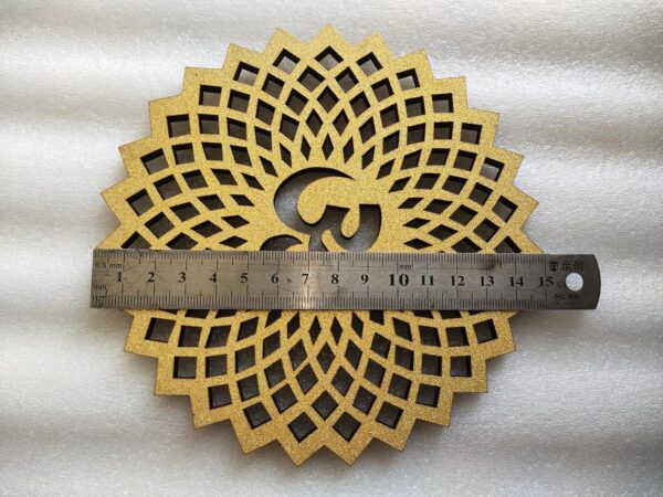 My Dream Carts 15x15cm Golden Om Round Decorative Wall Art Mdf Wooden Om Chakra For Temple, Living Room, Bedroom, Office, Hotel, Home Decor Items, Gift Item, Mandala Wall Hanging For House Decoration - Image 4