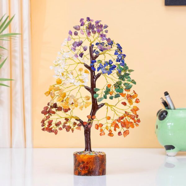 HindCraft Chakra Tree of Life - Crystal Tree for Positive Energy, Feng Shui Tree, Home Decor - 7 Chakra Tree, Crystal Decor - Meditation Decor Luck Figurine, Wealth Prosperity, 200 Beads, 8-10 Inch - Image 4