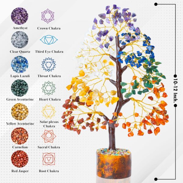 HindCraft Chakra Tree of Life - Crystal Tree for Positive Energy, Feng Shui Tree, Home Decor - 7 Chakra Tree, Crystal Decor - Meditation Decor Luck Figurine, Wealth Prosperity, 200 Beads, 8-10 Inch - Image 5
