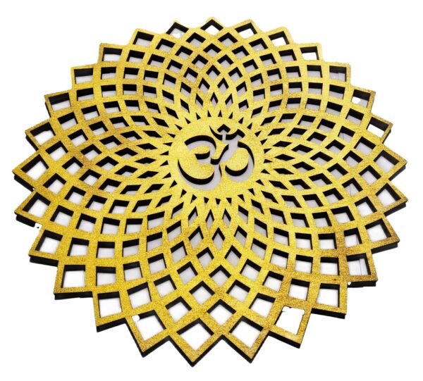 My Dream Carts 15x15cm Golden Om Round Decorative Wall Art Mdf Wooden Om Chakra For Temple, Living Room, Bedroom, Office, Hotel, Home Decor Items, Gift Item, Mandala Wall Hanging For House Decoration - Image 3