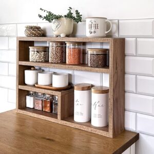 Insight Arts Wood Kitchen Counter Shelf, Countertop Spice Rack Organizer, Modern Farmhouse Decor - Brown M