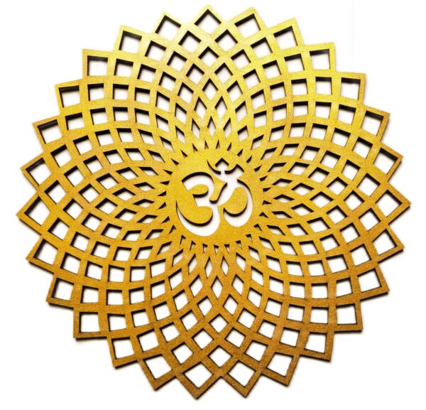 My Dream Carts 15x15cm Golden Om Round Decorative Wall Art Mdf Wooden Om Chakra For Temple, Living Room, Bedroom, Office, Hotel, Home Decor Items, Gift Item, Mandala Wall Hanging For House Decoration