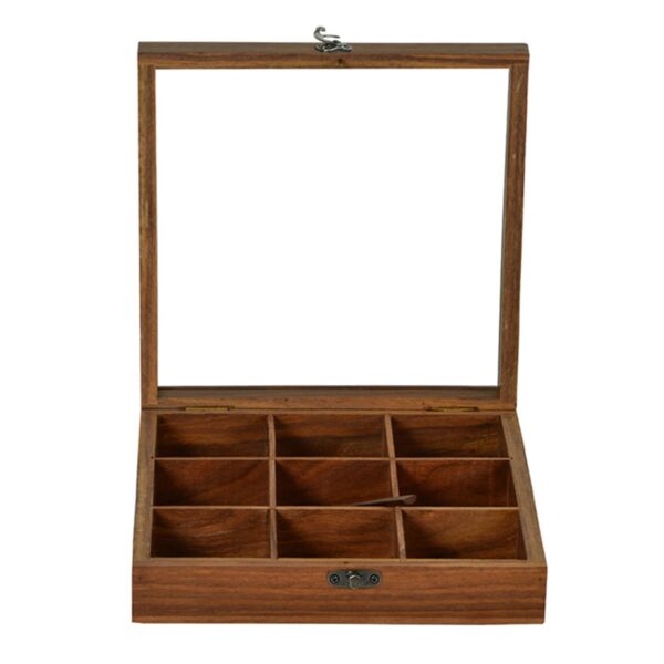 Wooden Masala Dabba Box with 9 Jars & Spoon - Image 2