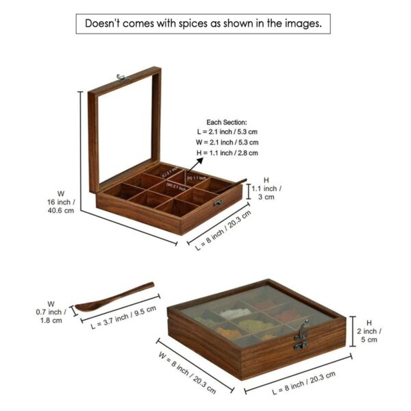 Wooden Masala Dabba Box with 9 Jars & Spoon - Image 7
