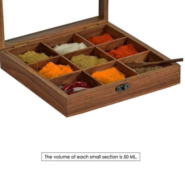 Wooden Masala Dabba Box with 9 Jars & Spoon - Image 9